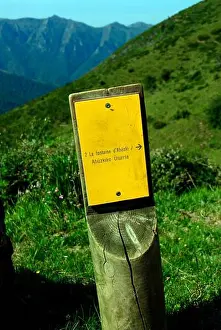 Sign indicating the source of Ahuzki or Ahuski in the French Basque Pyrenees