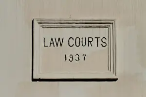 West Asia Prints: Sign of the old law courts building in Manama, Kingdom of Bahrain
