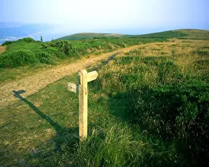 Somerset Prints: Sign post, Bossington Hill, Porlock, Exmoor, Somerset