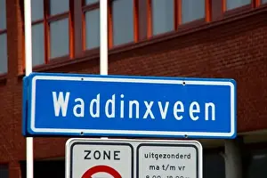 Sign of Waddinxveen at the residential zone of the town in the Netherlands