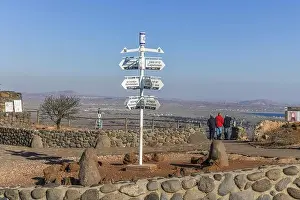 Mountainscape Prints: Signposts, signs, Mount Bental viewpoint, Golan Heights, Israel
