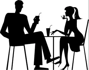 Cafeteria Prints: Silhouette of a couple at cafe