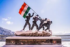 Republic Day Prints: Silhouette of Indian army statue and India flag monument during twilight in Shimla