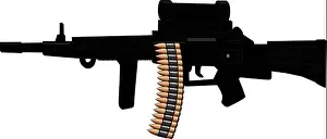 Bullets Prints: Silhouette of Machine Gun with Belt Ammunition on White