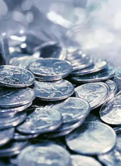 Quarters Prints: Silver coins. Pile of silver coins