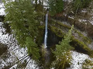 Silver Creek flows over a beautiful waterfall near Silverton, Oregon. This scenic, heavily forested area has many impressive waterfalls