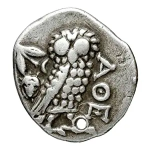 Attica Prints: A silver drachma coin from Athens, Attica, created by an ancient mint, dating to circa 225