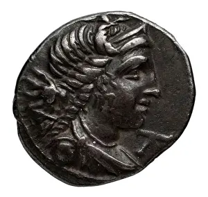 Drachm Prints: A silver drachma coin from Massalia, Gaul, created by an ancient mint, dated to around 90
