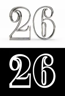 Jubilee Prints: Silver number twenty-six years (number 26 years) with shadow
