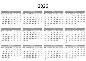 Numeral Prints: Simple 2026 Calendar Display Featuring Months and Days in Modern Layout