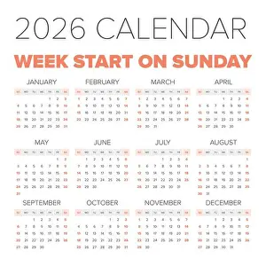 Calender Prints: Simple 2026 year calendar, week starts on Monday