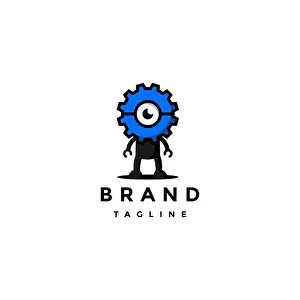 Intelligent Prints: Simple Bot Gear Logo Design. Cute Blue Gear Bot Mascot Logo