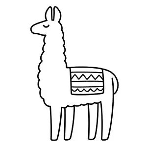 Lama Prints: Simple cartoon llama drawing, black and white line icon. Cute vector clip art illustration