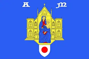 Folds Prints: Simple flag of Montpellier. City of France. Correct colors, proportion 2 3