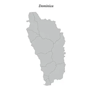 Modernity Prints: Simple flat Map of Dominica with district borders
