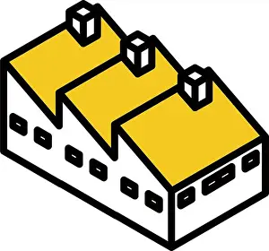 Industrial Area Prints: Simple isometric illustration of a factory, manufacturing, logistics, distribution, etc