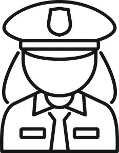 Safety Service Prints: Simple line drawing of a police officer wearing a uniform with a badge