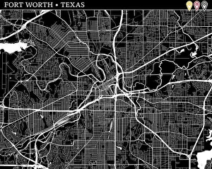 Highways Prints: Simple map of Fort Worth, Texas, USA