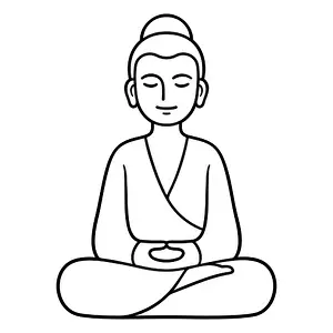 Meditate Prints: Simple and minimal Buddha statue sitting in meditation