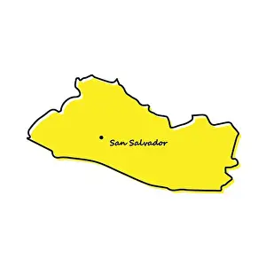 El Salvador Prints: Simple outline map of El Salvador with capital location. Stylized minimal line design