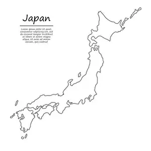 Simple outline map of Japan, vector silhouette in sketch line style