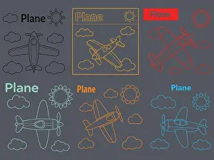 Dark Background Prints: Simple outline vector illustrations of airplanes for kids or travel themes