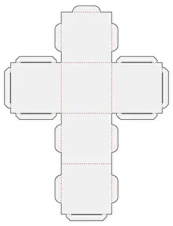Die Cut Prints: Simple Packaging Box Die Cut Cube Template Blueprint Layout with Cutting and Scoring Lines Vector Draw Graphic Design