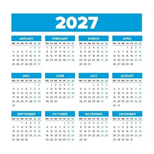 Calender Prints: Simple Vector Calendar 2027. Weeks start on Monday