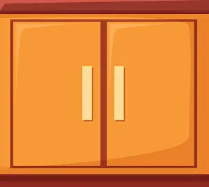 Handles Prints: Simple vector illustration of a wooden cabinet with two doors standing on the floor isolated on a white background