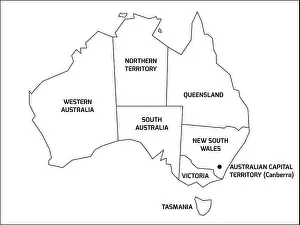 South Australia Prints: Simplified map of Australia divided into states and territories