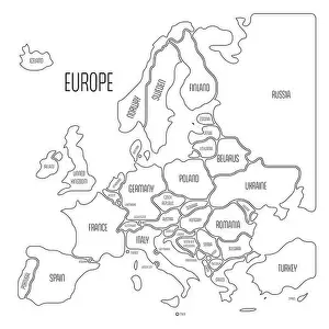 Outline Vector Vectors Prints: Simplified map of Europe. Rounded shapes of states with smoothed border
