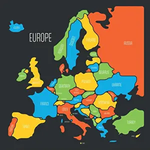 Schematic Prints: Simplified map of Europe. Rounded shapes of states with smoothed border