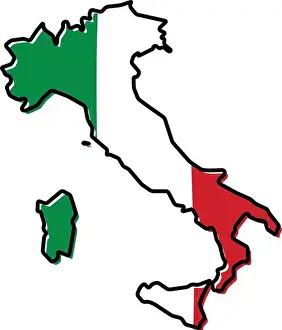 Shift Prints: Simplified map of Italy outline, with slightly bent flag under it