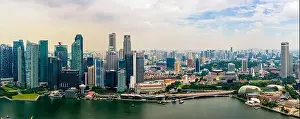 Ferris Prints: Singapore, 25 April 2019, Bbusiness district panorama over Marina Bay