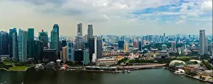 Ferris Prints: Singapore, 25 April 2019, Bbusiness district panorama over Marina Bay