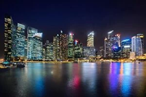 Images Dated 24th February 2017: Singapore business district skyline financial downtown building with tourist sightseeing in night