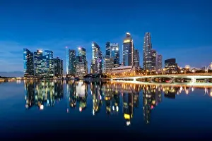 Singapore business district skyline in night at Marina Bay, Singapore