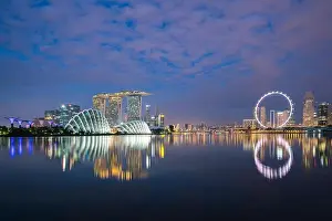 Sea Prints: Singapore business district skyline at night in Marina Bay, Singapore