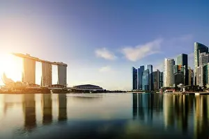 Singapore business district skyline in night at Marina Bay, Singapore. Asia