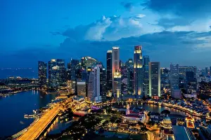 Singapore business district skyline in night at Marina Bay, Singapore