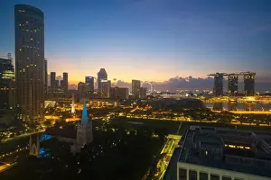 Singapore business district skyline before sunrise at Marina Bay, Singapore