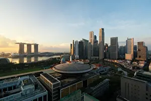 Singapore business district skyline before sunrise at Marina Bay, Singapore
