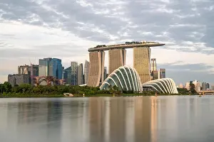 Singapore business district skyline with sunrise in morning at Marina Bay, Singapore