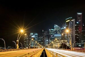 Images Dated 24th February 2017: Singapore city, Marina bay Finance and Trade Zone of the modern city night background