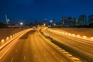 Singapore city, Marina bay finance and trade zone of the modern city in night at Singapore. Asia