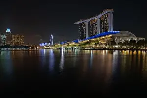Gardens By The Bay Prints: Singapore City Sept 2018 Aerial view of Singapore skyline