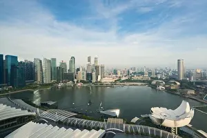 Singapore cityscape in morning. Landscape of Singapore business building around Marina bay. Modern high building in business district area