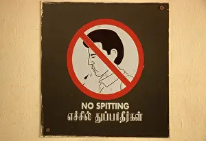 Throw Prints: Singapore Little India NO SPITTING sign