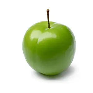 Unripe Prints: Single whole fresh green Can Erik plum close up isolated on white background