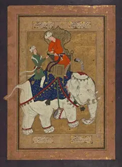 Profession Prints: Single Leaf of Two Young Men Riding a White Elephant